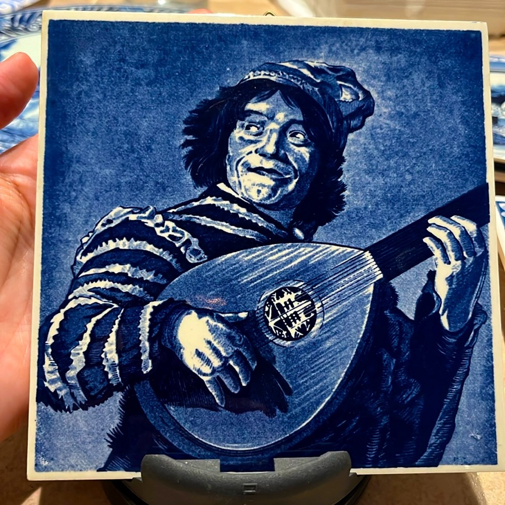 Vintage DELFT Tile Handpainted Man With Lute Frans Hals